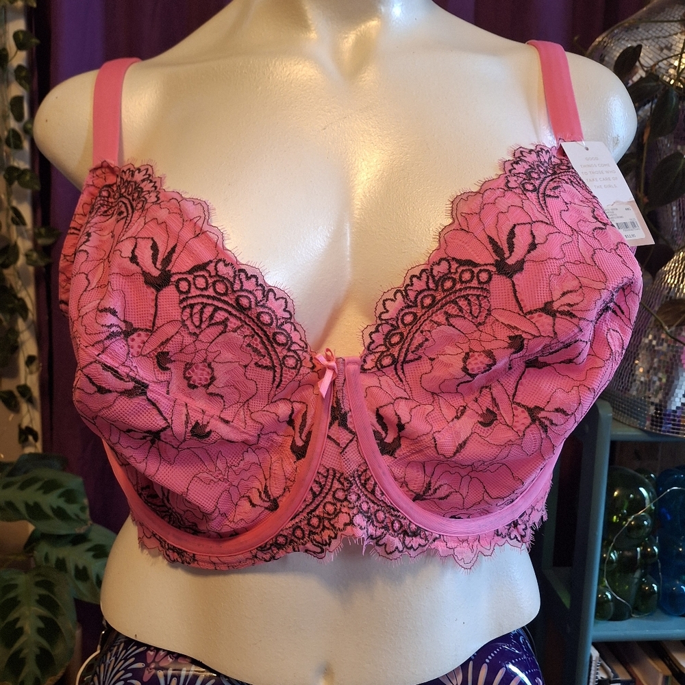 NWT Lane Bryant Balconette Pink & Black bra 48G